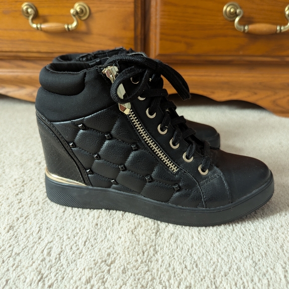 Aldo Black Quilted Hidden Wedge Sneakers - Picture 2 of 5